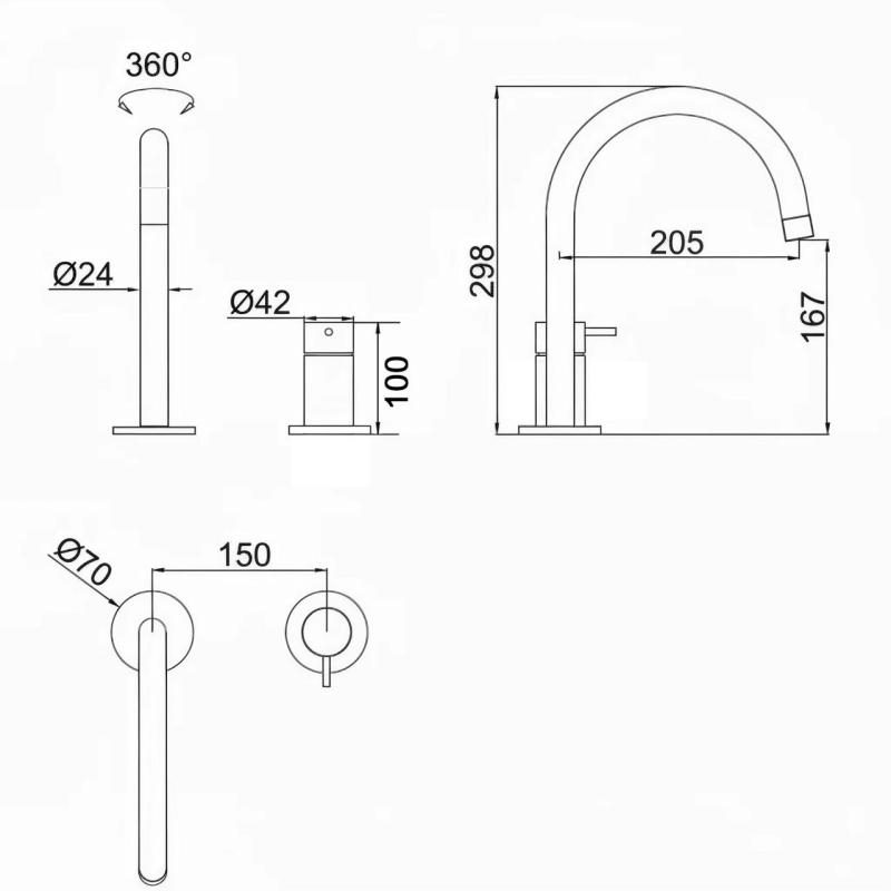 Pure.Sink Luxion Robinet de bucătărie din cupru cu 2 orificii și ieșire rotundă PLX2HR-62