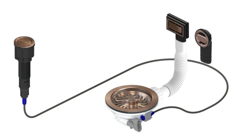 Set de evacuare din cupru Granitemy inclusiv deșeu cu buton de presiune și dop, plus supraplin dreptunghiular și rotund 1208971744