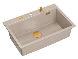 Chiuveta mare de construcție Quadri Hard Rock Beige din granit 76x50cm inclusiv dop de cupru și accesorii 1208971750
