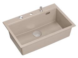 Chiuvetă mare de granit Quadri Hard Rock Beige, montare pe blat, 76x50cm, inclusiv dop de oțel inoxidabil și accesorii 1208971751