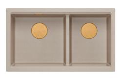 Chiuveta dublă Quadri Newport II Beige Granit Montată pe Suprafață 76x45 cm cu dop de cupru 1208971752