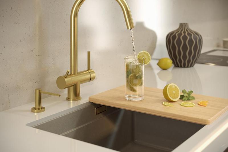 Chiuveta de submontaj din granit Quadri Newport II, bej, 560x450mm, cu dop de aur și capac de scurgere 1208971765