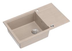 Chiuveta mare de granit Quadri Luton pearl beige cu suprafață de scurgere reversibilă 86x50cm cu dop din oțel inoxidabil 1208971775