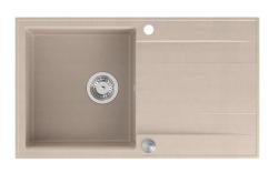 Chiuvetă de suprafață Quadri Luton perlată bej din granit cu zonă de scurgere reversibilă 86x50cm cu dop din oțel inoxidabil 1208971779