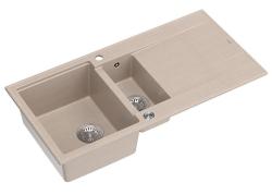 Quadri Luton perla bej granit montat, 1,5 chiuveta cu zonă de scurgere reversibilă 100x50cm cu dop din inox 1208971794