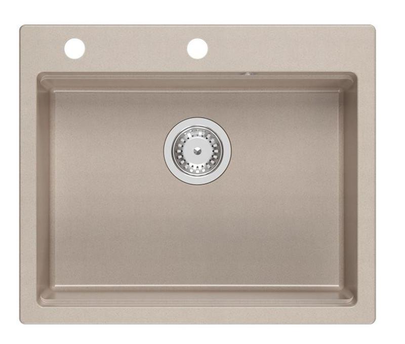 Chiuveta de granit Quadri Durham Pearl Beige cu montaj superior 595x500 cu dozator de săpun, tocător, bol suplimentar și covoraș rulant 1208971814