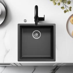 Chiuveta de fibra Ausmann neagră 40x40cm pentru montaj sub blat, suprafață și încastrabilă cu dop automat din inox 1208971836