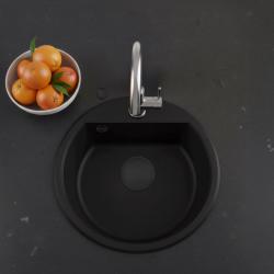 GraniteMy Bremen chiuvetă rotundă din granit de 43 cm negru, montare deasupra și dedesubt, cu orificiu pentru robinet și dop automat negru 1208971839