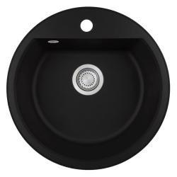 GraniteMy Bremen chiuveta rotundă din granit de 43 cm, negru, montare superioară și inferioară, cu bancă de găuri pentru robinet și dop automat din inox 1208971840