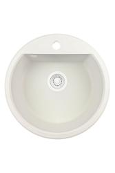 GraniteMy Bremen lavoar rotund de granit de 43 cm alb, de suprafață și sub suprafață, cu orificiu pentru robinet și dop automat alb 1208971850