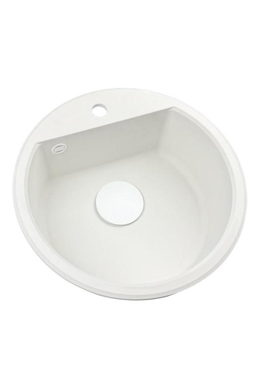 GraniteMy Bremen lavoar rotund de granit de 43 cm alb, de suprafață și sub suprafață, cu orificiu pentru robinet și dop automat alb 1208971850