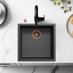 Chiuveta negru Ausmann Fibre 40x40cm de substructură, suprastructură și încorporată cu dop automat de cupru 1208971852