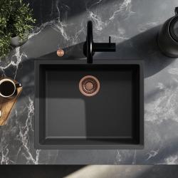 Chiuveta neagră Ausmann Fibre de 50x40cm pentru montare sub blat, pe blat și la nivel cu blatul, cu dop automat de cupru 1208971858