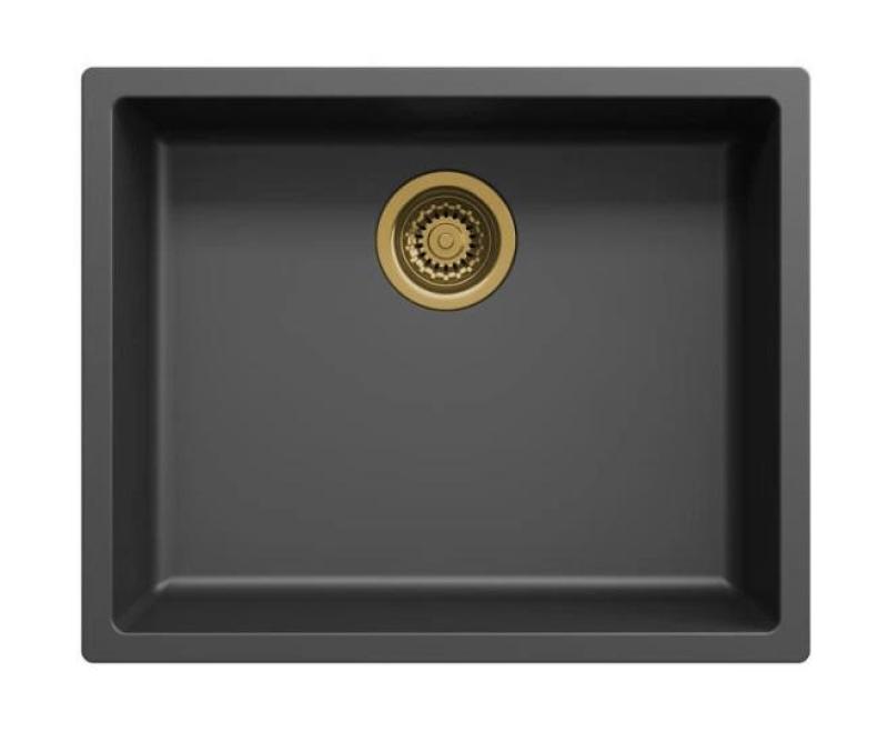 Chiuveta neagra Ausmann Fibre de 50x40cm pentru montaj sub blat, supra blat și la nivel cu blatul, cu dop automat auriu 1208971859