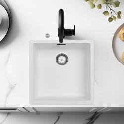 Chiuveta albă Ausmann Fibre 40x40cm pentru montare sub blat, suprapusă și încorporată, cu dop automat din oțel inoxidabil 1208971891