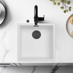 Chiuveta albă Ausmann Fibre 40x40cm pentru montare sub blat, suprafață și încorporată, cu dop negru automat 1208971892