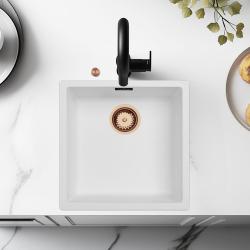 Chiuvetă albă Ausmann Fibre 40x40cm pentru montare sub blat, suprafață sau încastrată, cu dop automat de cupru 1208971893