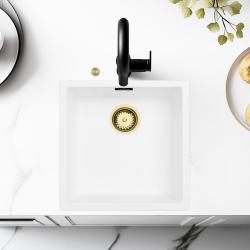 Chiuveta Albă Ausmann Fibre 40x40cm de sub construcție, supra construcție și încorporată cu dop automat auriu 1208971894