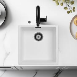 Chiuveta albă Ausmann Fibre de 40x40cm pentru montare inferioară, superioară și la nivel, cu dop automat din metal de armă 1208971895