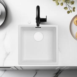 Chiuveta albă Ausmann Fibre de 40x40cm pentru montaj sub blat, suprafață și încorporat cu dop automat alb 1208971896