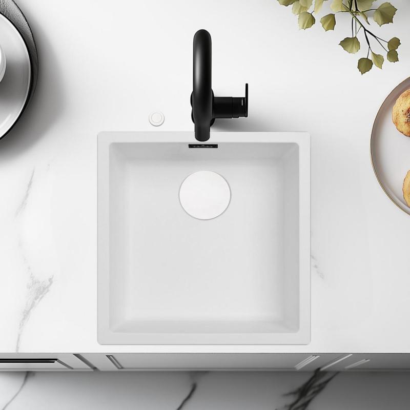 Chiuveta albă Ausmann Fibre de 40x40cm pentru montaj sub blat, suprafață și încorporat cu dop automat alb 1208971896