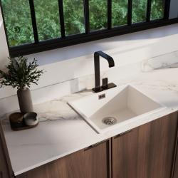 Chiuveta albă Ausmann Fibre 50x40cm pentru montare sub blat, pe blat și la nivel cu blatul cu dop automat din oțel inoxidabil 1208971898