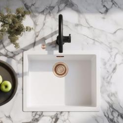 Chiuvetă albă Ausmann Fibre de 50x40cm pentru montare sub blat, pe blat și la nivel cu blatul, cu dop automat din cupru 1208971900
