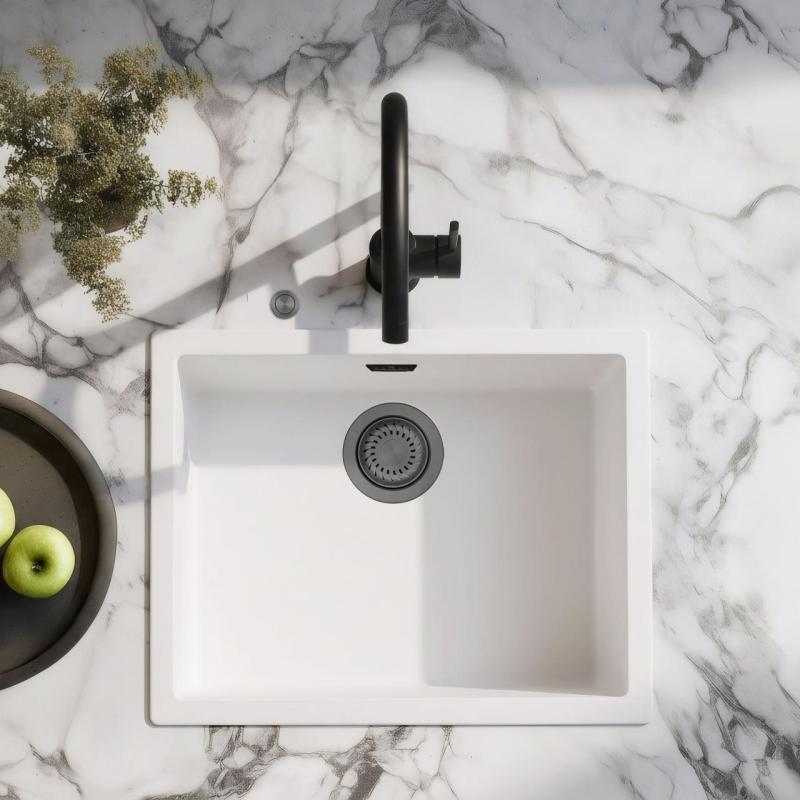 Chiuveta albă Ausmann Fibre de 50x40cm pentru montaj sub blat, pe blat și la nivel cu blatul, cu dop automat din metal de culoare arme 1208971902