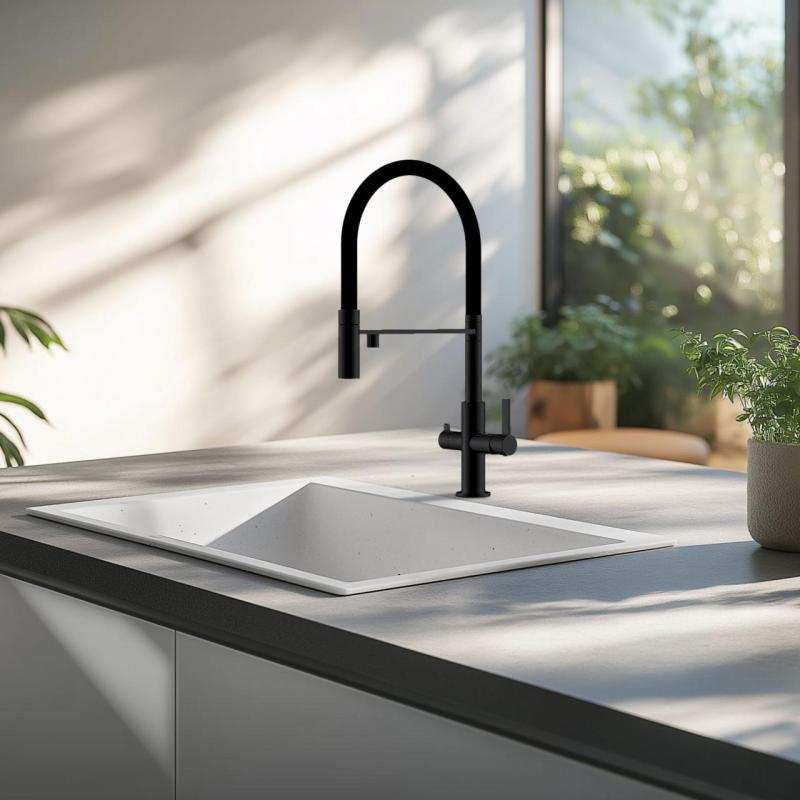 Chiuvetă albă Ausmann Fibre 50x40cm pentru montare sub blat, suprafață și încorporată cu dop automat alb 1208971903