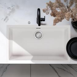Ausmann Fibre albă, chiuvetă mare 70x40cm pentru montare sub blat, suprafață și încorporabilă cu dop automat din inox 1208971904