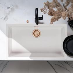 Ausmann Fibre albă, lavoar mare de 70x40cm pentru montare sub blat, suprafață și încastrat cu dop automat de cupru 1208971906