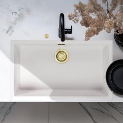 Ausmann Fibre albă chiuvetă mare 70x40cm pentru montare sub blat, suprafață și încorporată cu dop automat auriu 1208971907