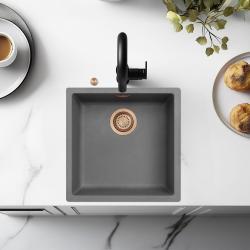 Chiuveta din beton cu fibre Ausmann, gri, 40x40cm, pentru montaj sub blat, suprafață și încastrat, cu dop automat de cupru 1208971912