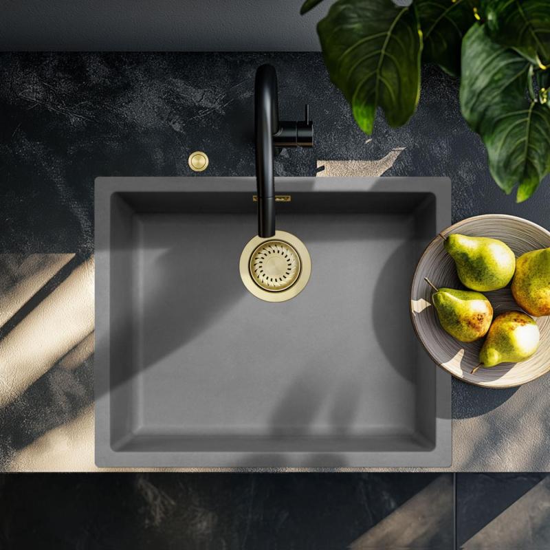 Ausmann Fibre chiuveta de beton gri, submontaj, supramontaj și montaj la nivel, cu dop automat auriu 1208971918 de 50x40cm