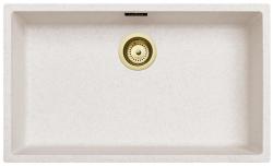 Ausmann Fibre nisip alb chiuvetă mare 70x40cm pentru montare sub blat, suprafață și încorporată cu dop automat auriu 1208971938