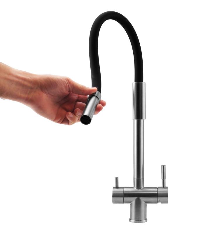 Pure.Sink Elite Steel Flex Robinet de bucătărie din oțel inoxidabil cu 3 căi, cu ieșire flexibilă și apă filtrată PS8110-02