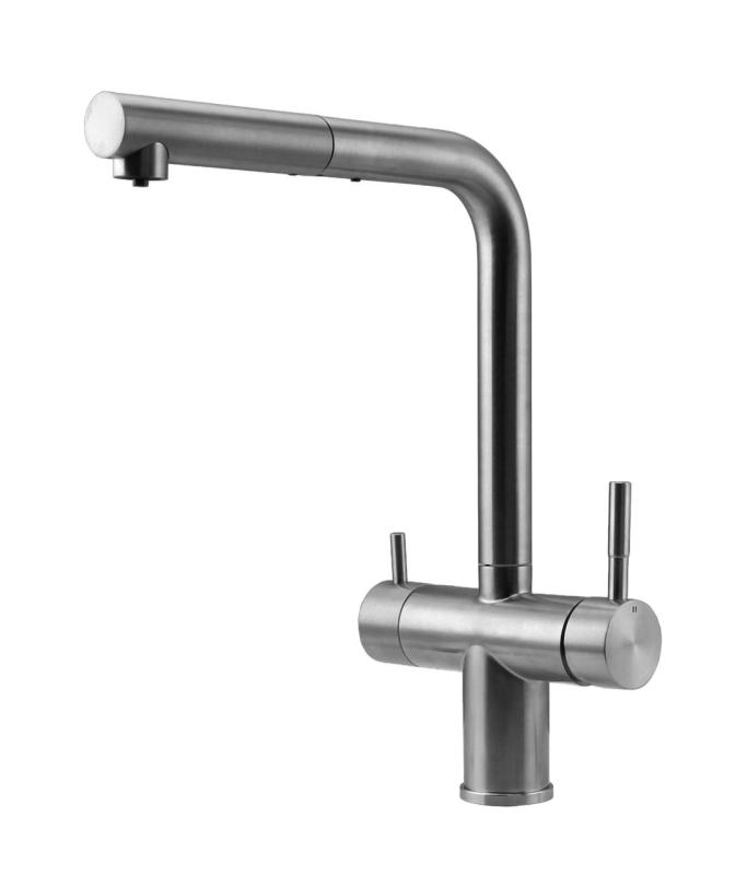 Pure.Sink Elite Steel Clear-S RVS Robinet de bucătărie cu 3 căi, cu ieșire extensibilă și apă filtrată PS8120-02