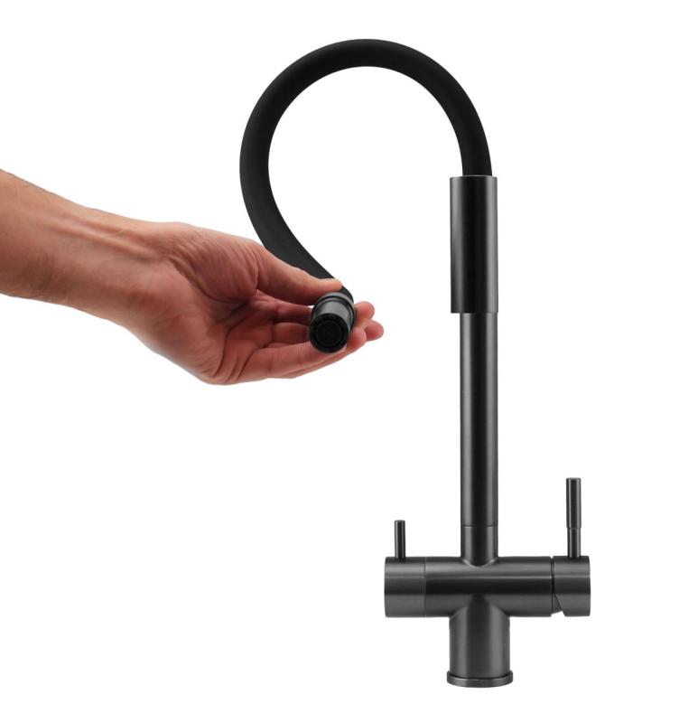 Pure.Sink Elite Steel Flex Robinet de bucătărie cu 3 căi PVD metalic cu ieșire flexibilă și apă filtrată PS8110-61