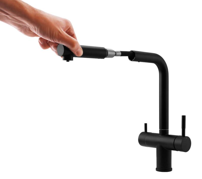 Pure.Sink Elite Steel Clear-S Mat negru Robinet de bucătărie cu 3 căi cu ieșire extensibilă și apă filtrată PS8120-10