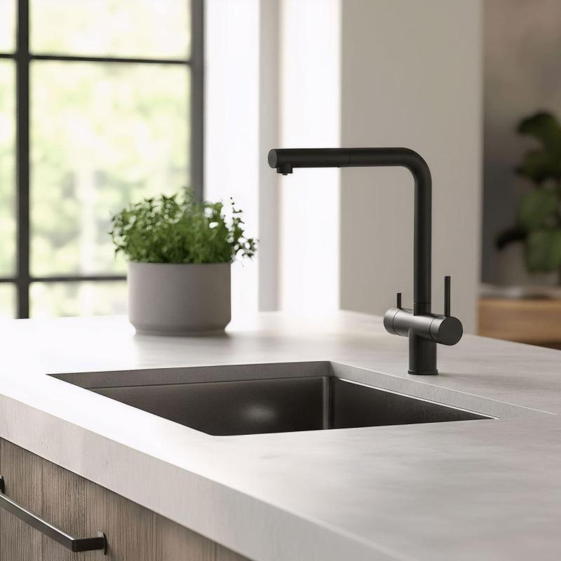Pure.Sink Elite Steel Clear-S Mat negru Robinet de bucătărie cu 3 căi cu ieșire extensibilă și apă filtrată PS8120-10