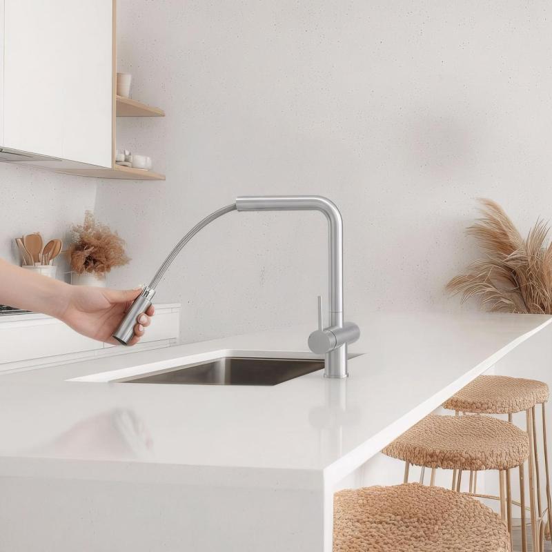 Pure.Sink Elite Steel Clear-S PVD arma de metal 3-căi Robinet de bucătărie cu gura de scurgere retractabilă și apă filtrată PS8120-61