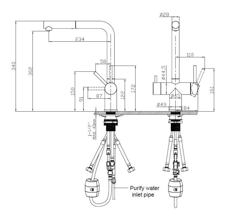 Pure.Sink Elite Steel Clear-S PVD Cupru Bucătărie cu 3 căi Robinet cu Gură Extensibilă și Apă Filtrată PS8120-62