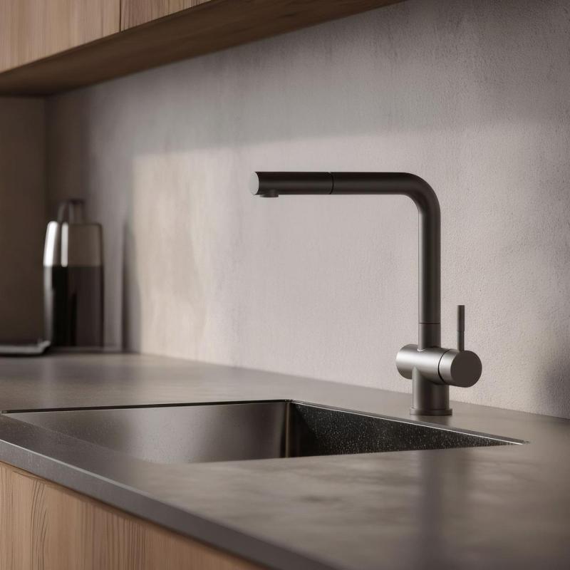 Pure.Sink Elite Steel Pulse-S robinet de bucătărie PVD gun metal cu duză extensibilă și mod de pulverizare PS8500-61