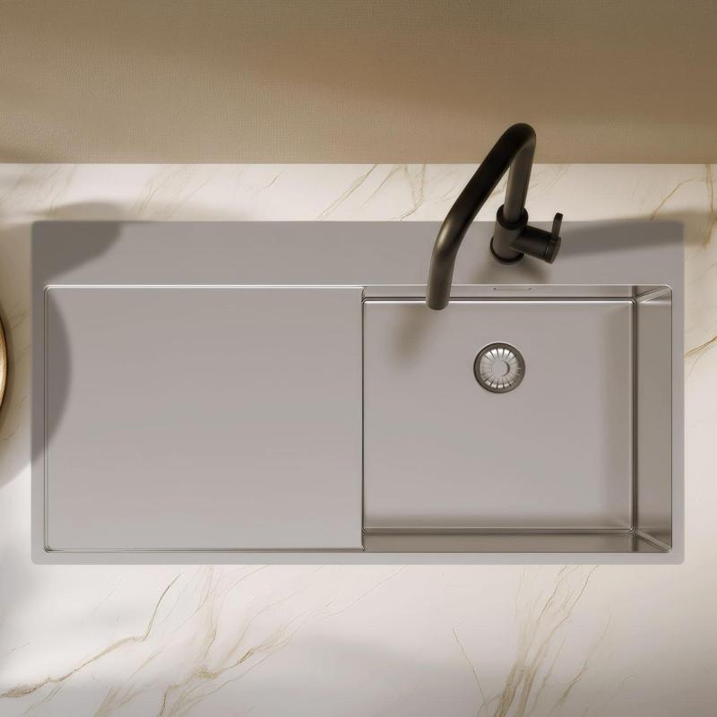 Pure.Sink Exclusivo Chiuvetă din oțel inoxidabil cu zonă de scurgere 100x52 cm Robinet cu manetă dreapta PEX47100RT-02