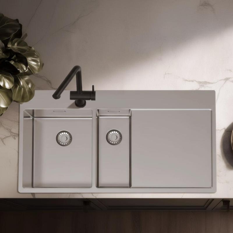 Pure.Sink Exclusivo Chiuvetă din oțel inoxidabil 1,5 cu zonă de scurgere 100x52 cm Robinet cu manetă stânga PEX3418100LT-02