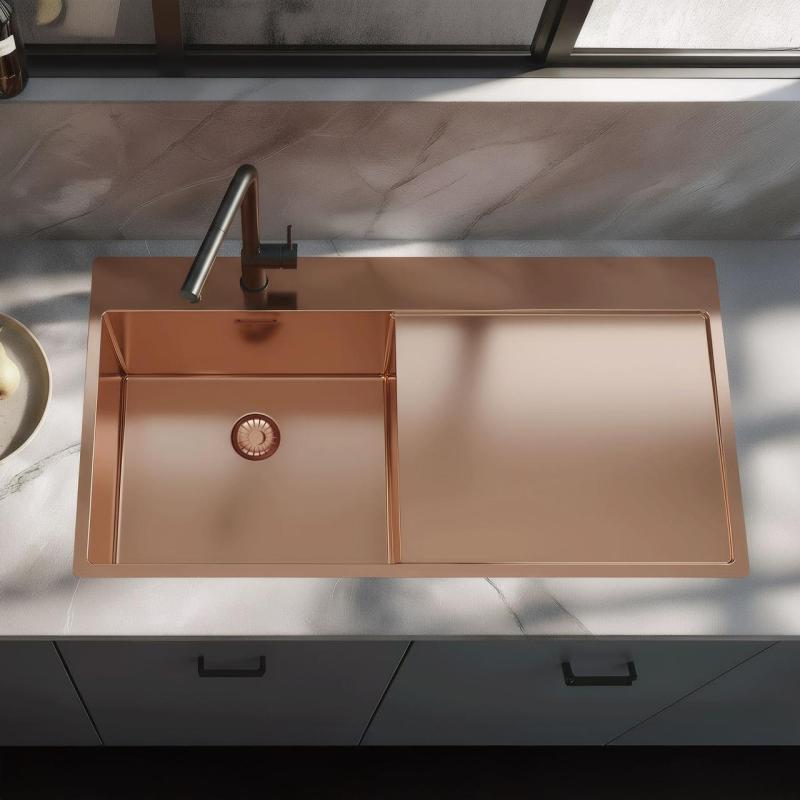 Pure.Sink Exclusivo Chiuvetă din cupru cu zonă de scurgere 100x52 cm Robinet cu manetă stânga PEX47100LT-62