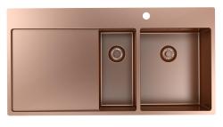 Pure.Sink Exclusivo Chiuvetă din cupru de 1,5  metru cu zonă de scurgere 100x52 cm Robinet cu manetă dreapta PEX3418100RT-62