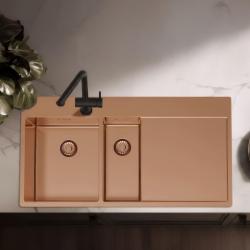 Pure.Sink Exclusivo Chiuvetă din cupru de 1,5  metri cu zonă de scurgere 100x52 cm Robinet cu manetă stânga PEX3418100LT-62