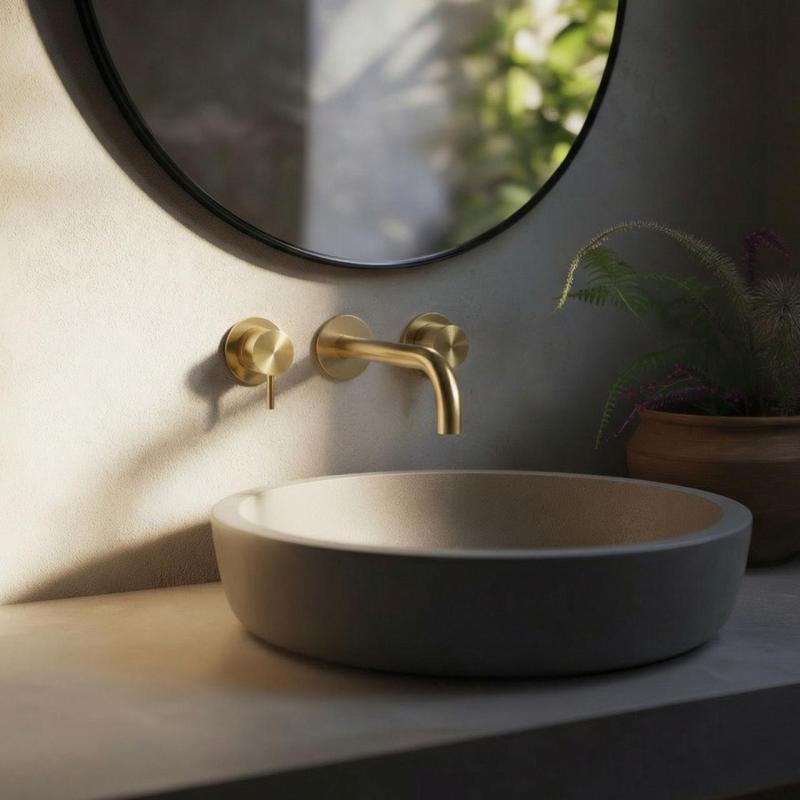 Waterevolution Flow Robinet de chiuvetă încastrat cu 3 găuri PVD Auriu alb cu gura de scurgere de 15 cm T1163FWGE-15