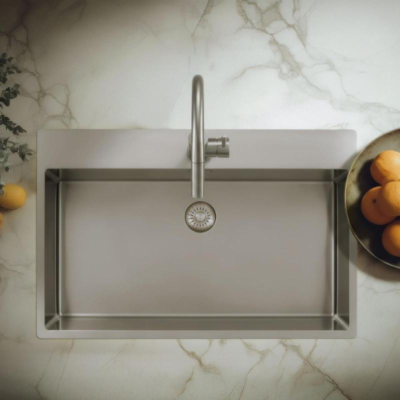 Pure.Sink Exclusivo Chiuvetă mare din oțel inoxidabil 75x40 cm, cu robinet cu aripă și orificiu pentru robinet BB7540T-02